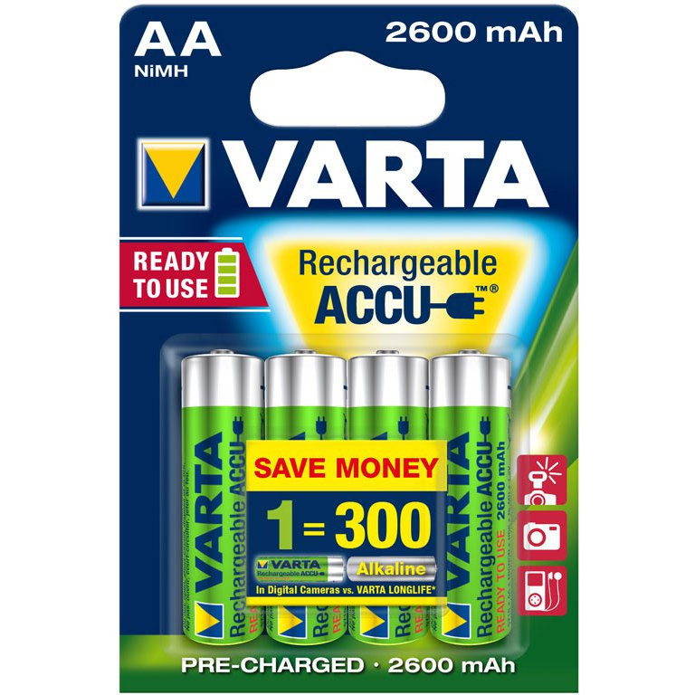 4шт аккумулятор VARTA 2600mAh AA Ready 2 Use ACCU - фото 1 - id-p92621329
