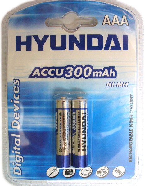 2 шт. Акумулятор мікро Hyundai AAA 300 мАг, фото 1