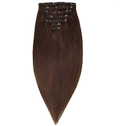 Волосся на шпильках 40 см 120 грамів. Колір #02 Темно-коричневий