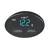 Вольтометр автомобіль 2 USB VST 708V Blue, фото 3