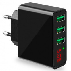 Адаптер 220 v для USB Зарядка на 3 USB SUMPK HKL-USB32 з LED дисплеєм, фото 1