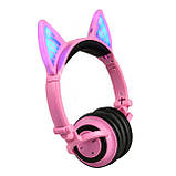 Навушники LINX BL108A Bluetooth з Котячими Вушками LED Рожеві, фото 2