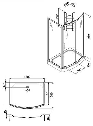 Асиметрична душова кабіна Aquaform SERENGETI з графітовим склом 1200x900x2100, фото 2