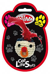 Іграшка для котів Плетена голова з пір'ям Pet Nova 5 см