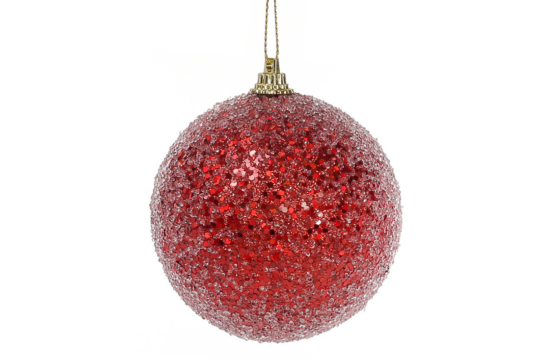 Набір ялинкових шарів колір: червоний, покриття лід 8см (16шт)