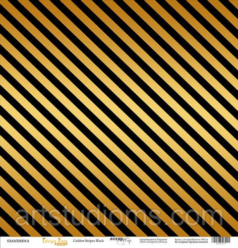 Аркуш односторонній паперу з золотим тисненням 30x30 Golden Stripes Black від Scrapmir Every Day Gold