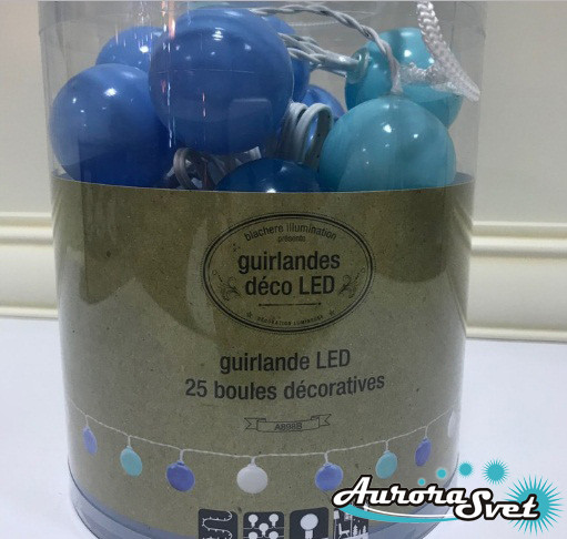 LED гірлянда кульки 2,40 м на 25 світлодіодів. Світлодіодна гірлянда. Виробництво Франція.