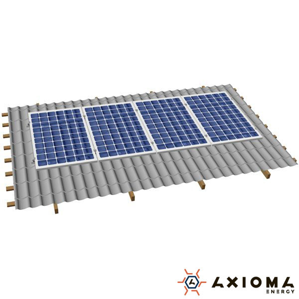 AXIOMA energy Система кріплень на 4 панелі паралельно даху, алюміній 6005 Т6 й оцинкована сталь, AXIOMA energy