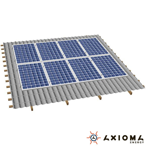 AXIOMA energy Система кріплень на 8 панелей паралельно даху, алюміній 6005 Т6 і неіржавка сталь А2, AXIOMA energy