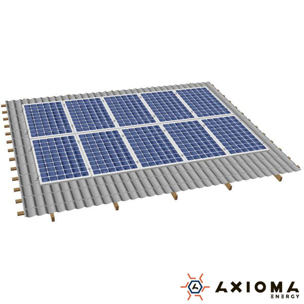 AXIOMA energy Система кріплень на 10 панелей паралельно даху, алюміній 6005 Т6 й оцинкована сталь, AXIOMA energy
