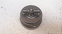 Ретро выключатель керамический серый антик (Одноклавишный)(Ручка Хром)