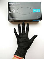 Перчатки прочные нитриловые неопудренные, черные, 4 шт. На кончиках пальцев текстурированы