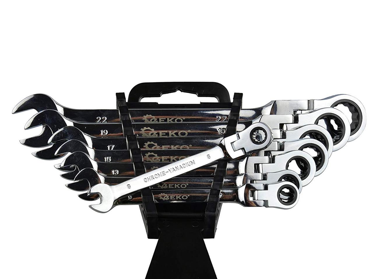 Набір ключів комбінованих шарнірно-трещоточных 8 предметів GEKO G10338