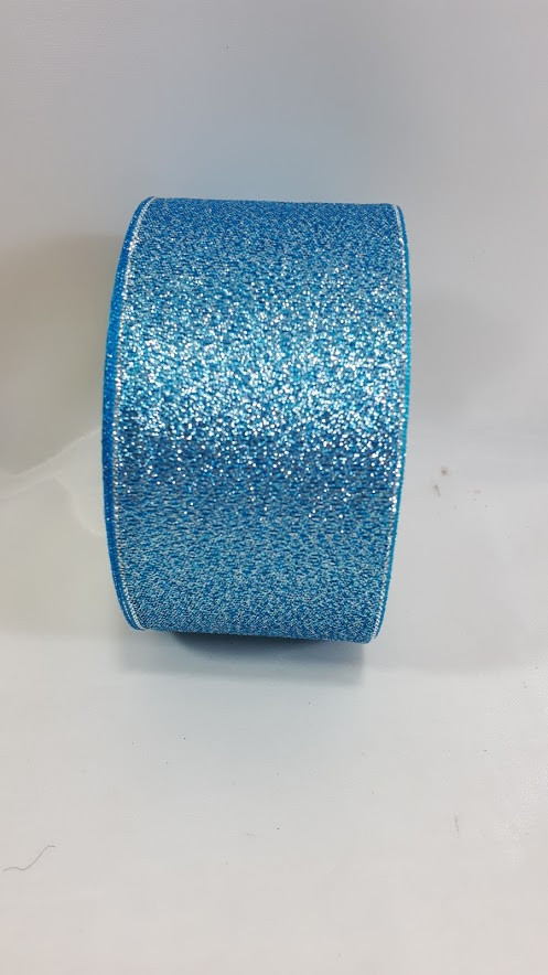 Декоративна блискуча стрічка для бантів"парча",колір блакитний(ширина 5см)на метраж