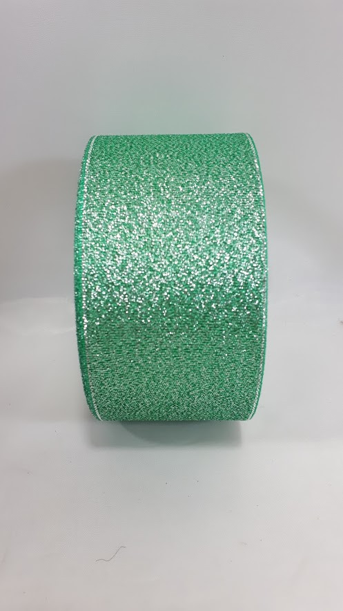 Декоративна блискуча стрічка для бантів"парча",колір зелений(ширина 5см)на метраж