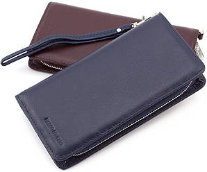 Синього кольору шкіряний гаманець на блискавці з блоком для карт Marco Coverna (17859)