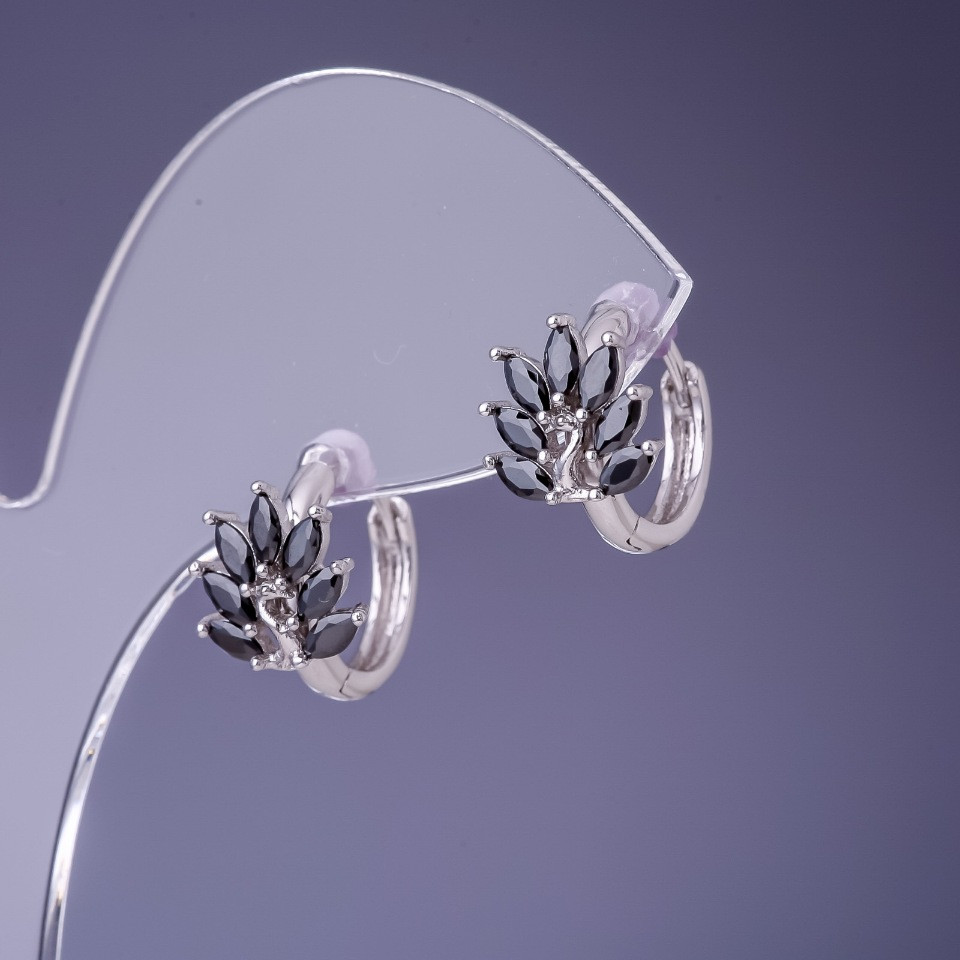 Сережки Xuping з чорними цирконами 14х10мм родій, фото 1