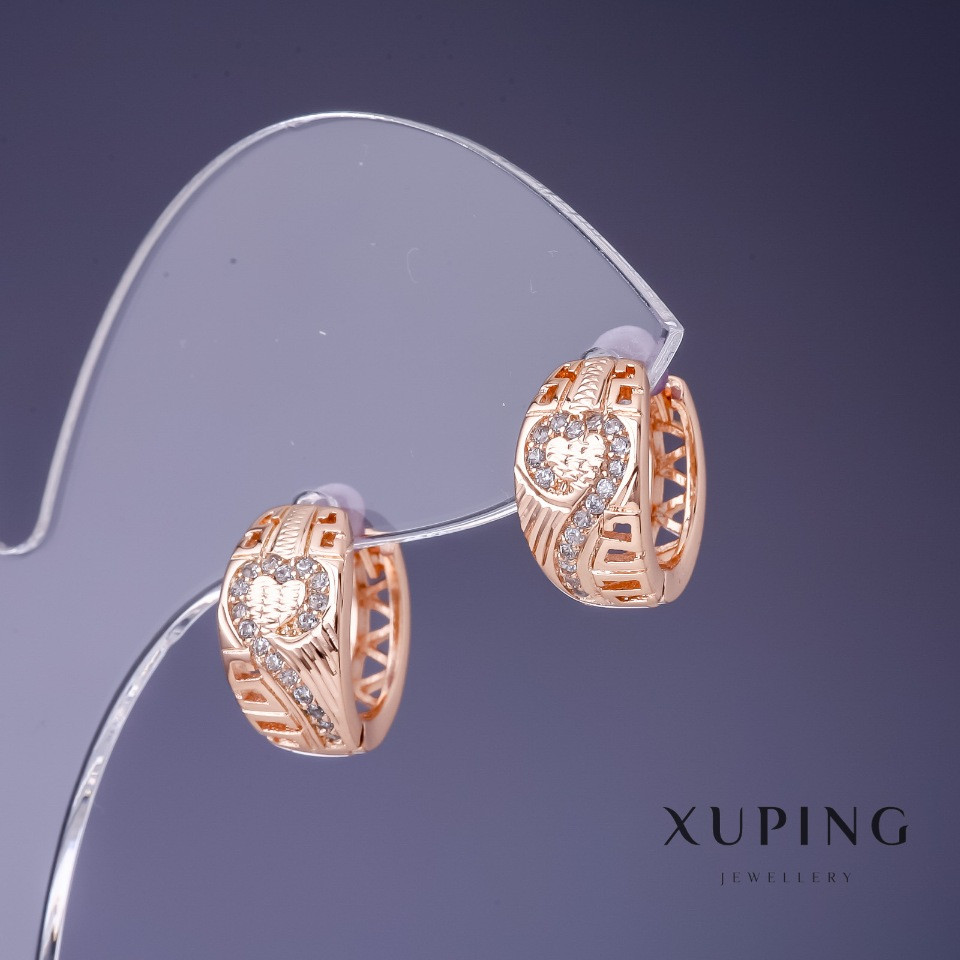Сережки Xuping 15х8мм "позолота 18К" з білими стразами