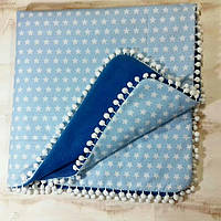 Конверт демисезонный детский, из синего велсофта и голубого хлопка со звёздочками, для новорожденного.
