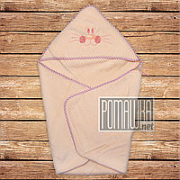 Дитячий махровий рушник куточок з капюшоном куточком для купання новонароджених 80х78 см 4556 Персиковий