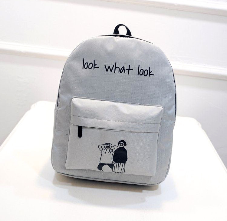 Стильний повсякденний Сірий рюкзак з написом Look what look (35.5*28*11 см)
