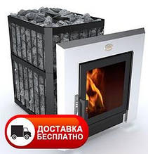 Піч для лазні та сауни Пруток-Панорама Новаслав ПКС-02,04 (18,26 м³) з виносною топкою з панорамним склом 310х310 мм