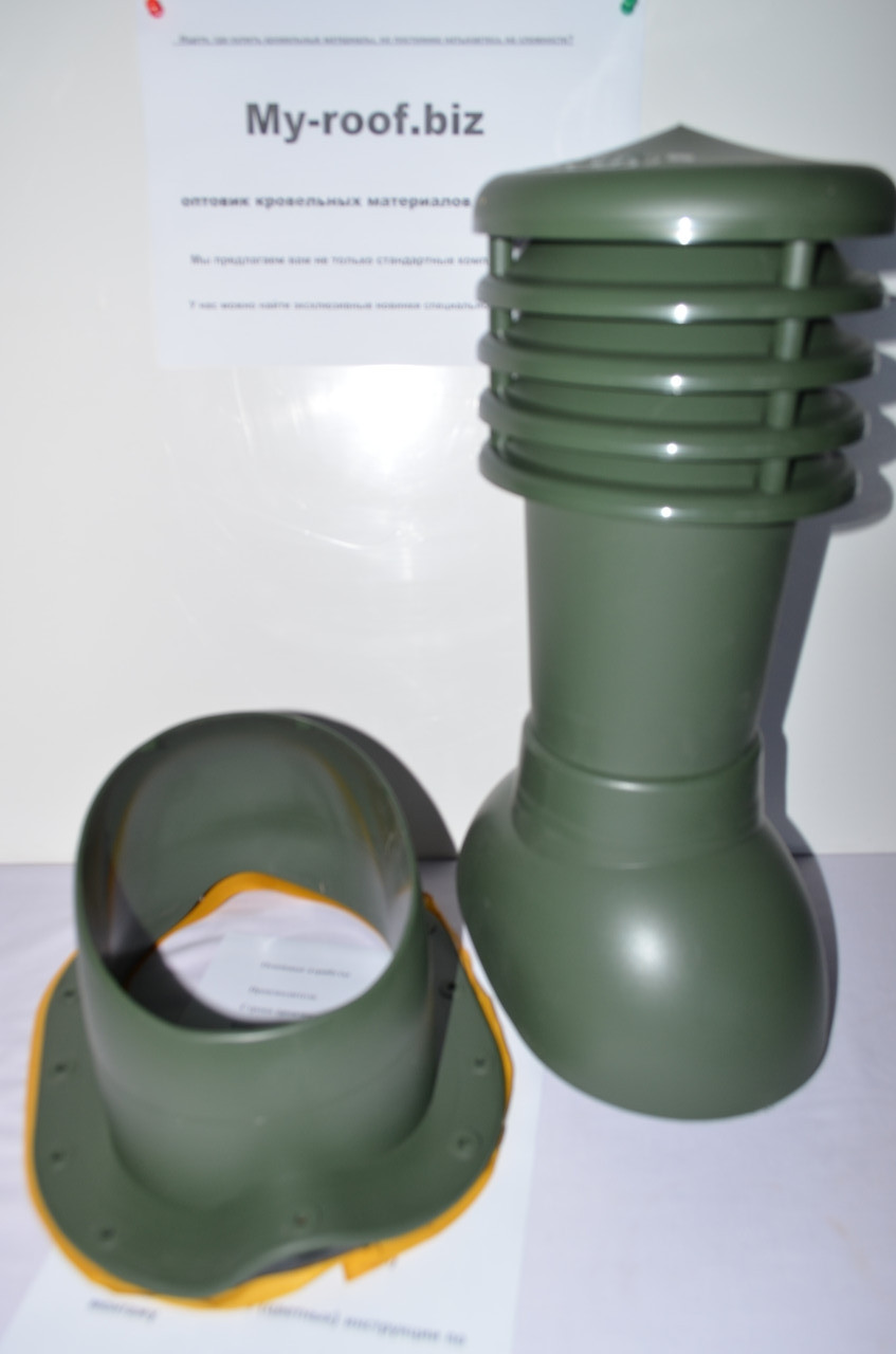 Вентиляційні та покрівельні виходи KRONO-PLAST KBN Ral 6020 Ø 125 для металочерепиці (низький профіль), фото 1