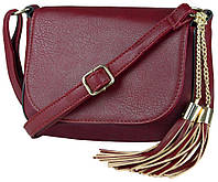 Стильная маленькая женская сумочка-почтальон бордового цвета польский бренд, на ремне FB1282