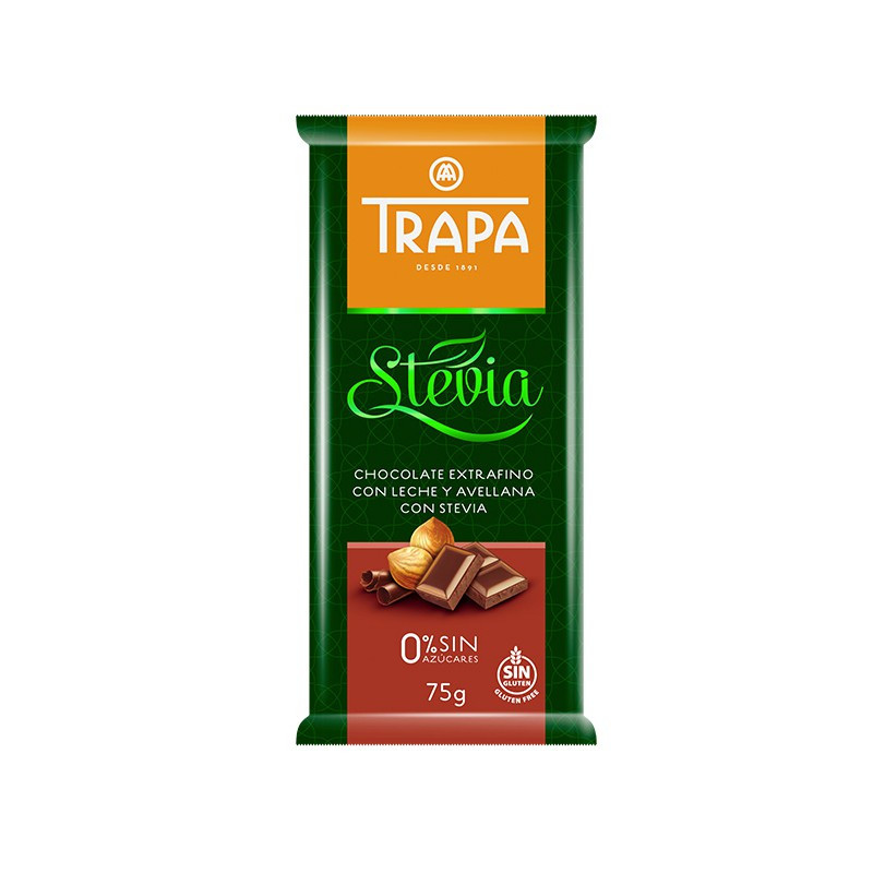 Молочний шоколад Trapa Stevia з фундуком, 75г 20шт/ящ