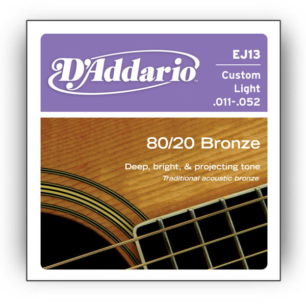 Струни для акустичної гітари D*ADDARIO EJ-13 (011-052) 80/20 Bronze Custom Light