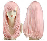 Перука рожева середня пряма з довгим чубчиком жіноча для жінок 50см зі штучного волосся (5786), фото 2