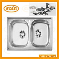 Мийка кухонна подвійна 08 х 78 х 43 врізна з неіржавкої сталі Satin "UL"