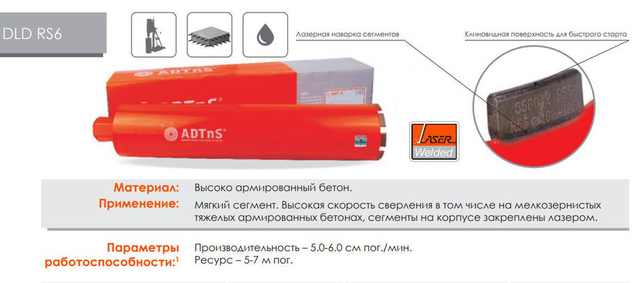 Алмазна коронка ADTnS CАМС-W 162x450-12x1 1/4 UNC DLD RS7-X (37903450096), фото 1