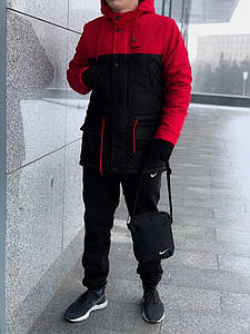 Парку Nike червона чорна зимова + штани теплі найк+Барсетка і рукавички в Подарунок.Комплект чоловічий