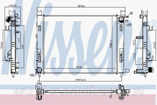 Радіатор системи охолодження на Рено Докер 1.5dci, 1.6i 8 V, 1.2i 16V / NISSENS 637627