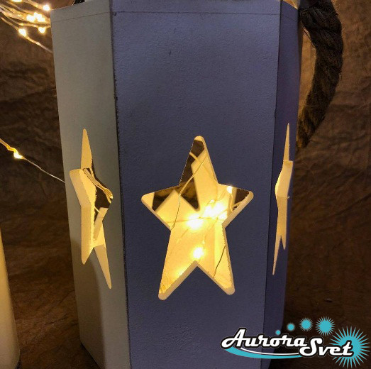 Інтер'єрний ліхтарик із натурального дерева. Світлодіодна гірлянда. Гірлянда LED. Виробництво Франція.