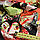 Шовк японський стрейч чорний в зелені та червоні сови, ш.150, фото 2