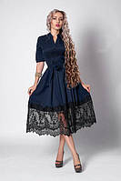 Очень красивое длинное платье с французским кружевом 40-52 48, темно-синий