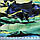 Креп жовто-чорно-зелений акварельні розводи ш.150, фото 2