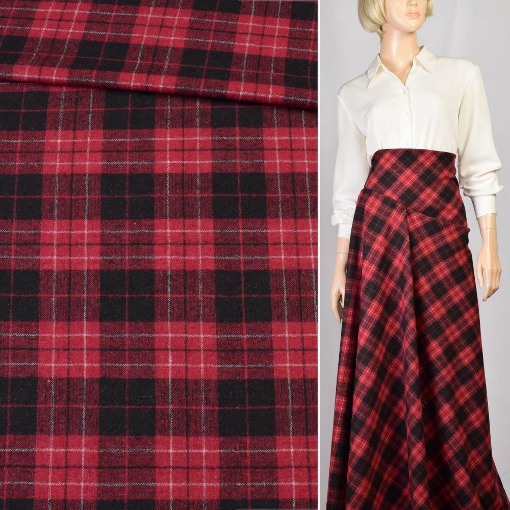 Шотландка червона в чорну + молочну клітку, ш.150