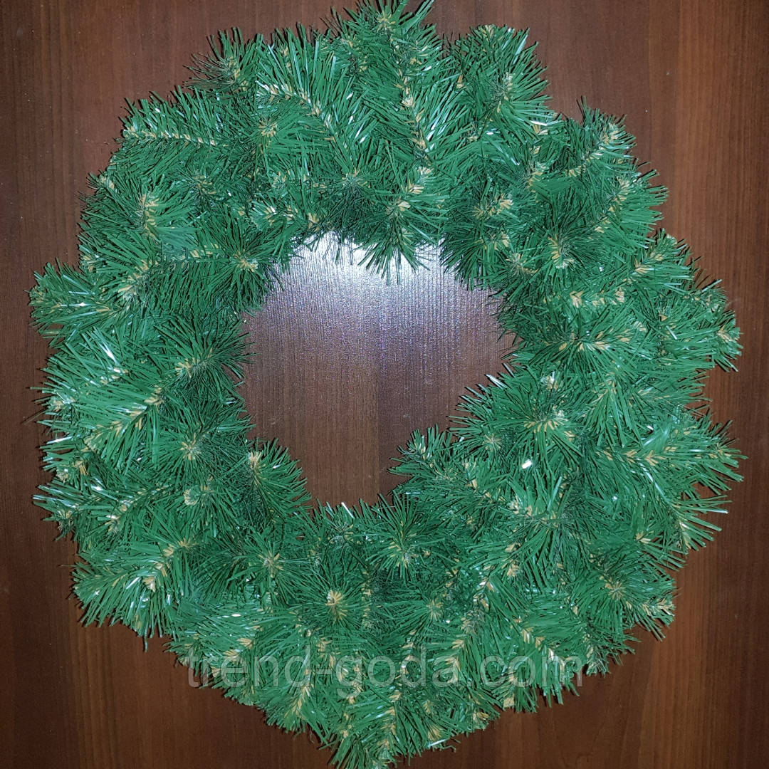 Новорічний листяний вінок зелений 40 см Новорічні вінки Вінок штучна ялинка лита зелена 40 см, фото 1