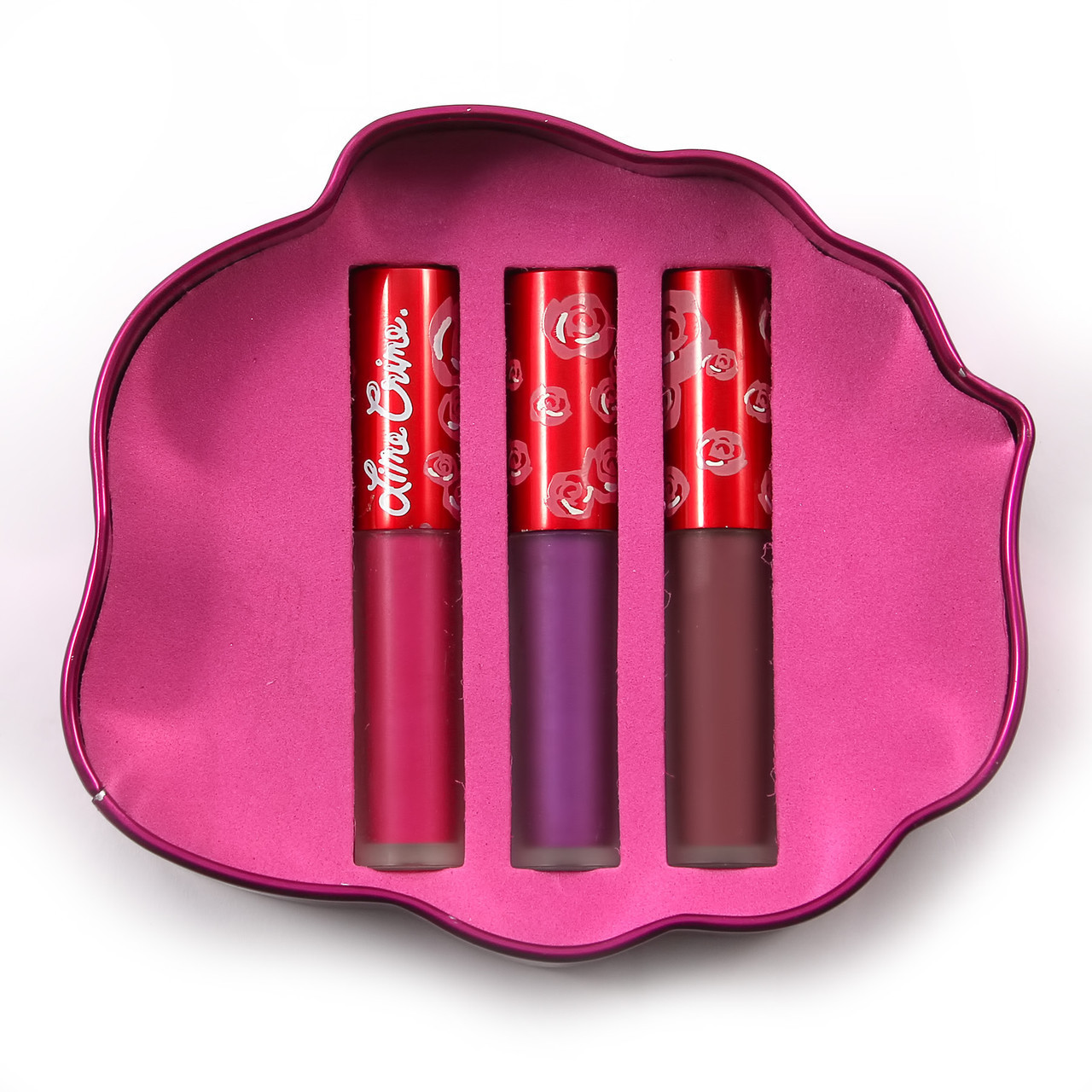 Набор жидких помад Lime Crime Velve-Tin (Fuchsia Rose) 3 в 1 / ПОТЕРТОСТИ НА УПАКОВКЕ / - фото 2 - id-p843431764