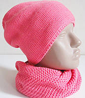 Комплект (шапка + хомут) на флісі, шапка та шарф зима кораловий Україна