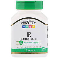 Вітамін Е (Vitamin E) токофероли Tocopherols 21st Century, Е 400, 180мг, 110 гел. капсул
