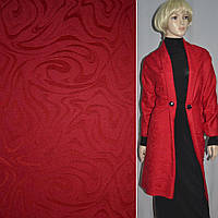 Жаккард полушерсть пальтовый с ворсом абстракция красный, ш.150 (13011.001)