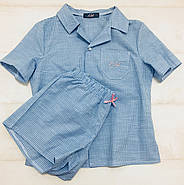 Блакитна піжама шорти сорочка в клітку, фото 8