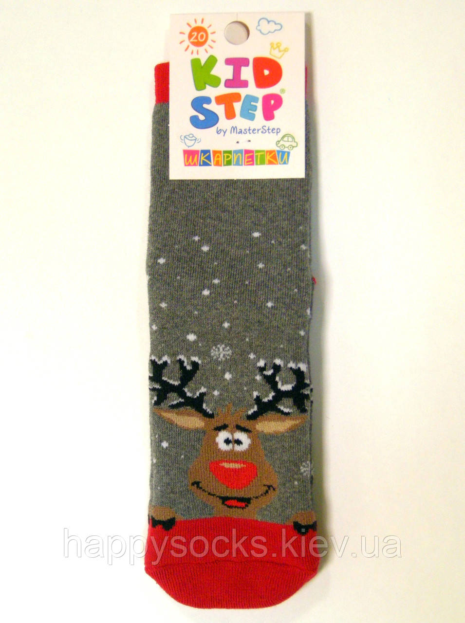 Бавовняні махрові дитячі шкарпетки з оленям темно-сірого кольору