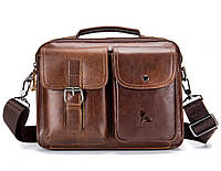 Мужская сумка через плечо Натуральня кожа Барсетка Мужская кожаная сумка для документов планшет Коричневая