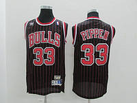 Черная в полоску мужская майка Adidas Pippen №33 Chicago Bulls сезон NBA 1995-1996