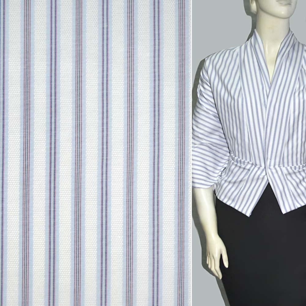 Тканину сорочкова біла в вузькі фіолетово-рожеві смужки ш.150